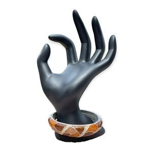 Fashion Jewelry Hinged Bracelet Brown Tan Silver Tone 1980